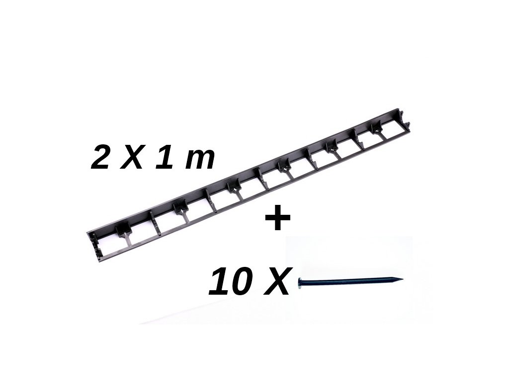 BORDER 2x1 metr - ideální obrubník včetně 10 plastových hřebů (5 na 1 metr)